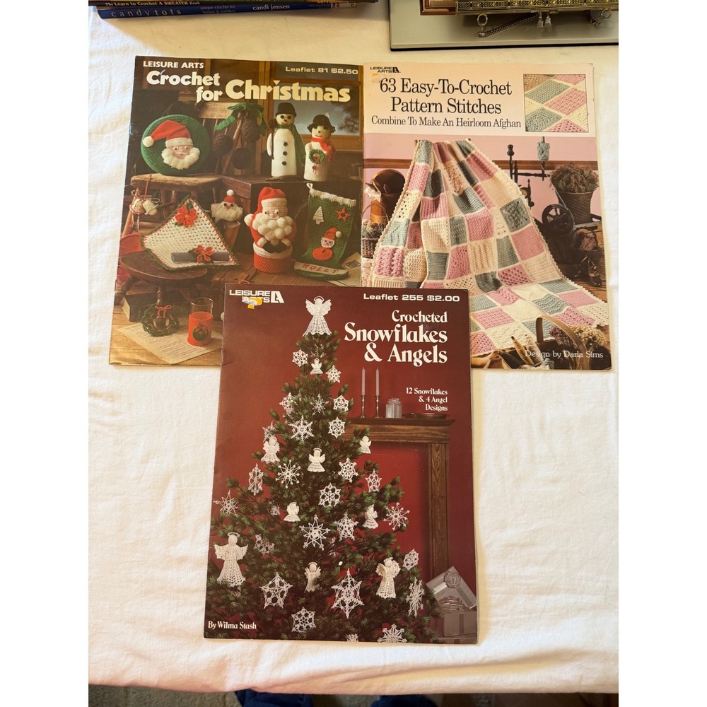 Leisure Arts Vintage Crochet Pattern Booklets Christmas Snowflakes Afghan Lot 3